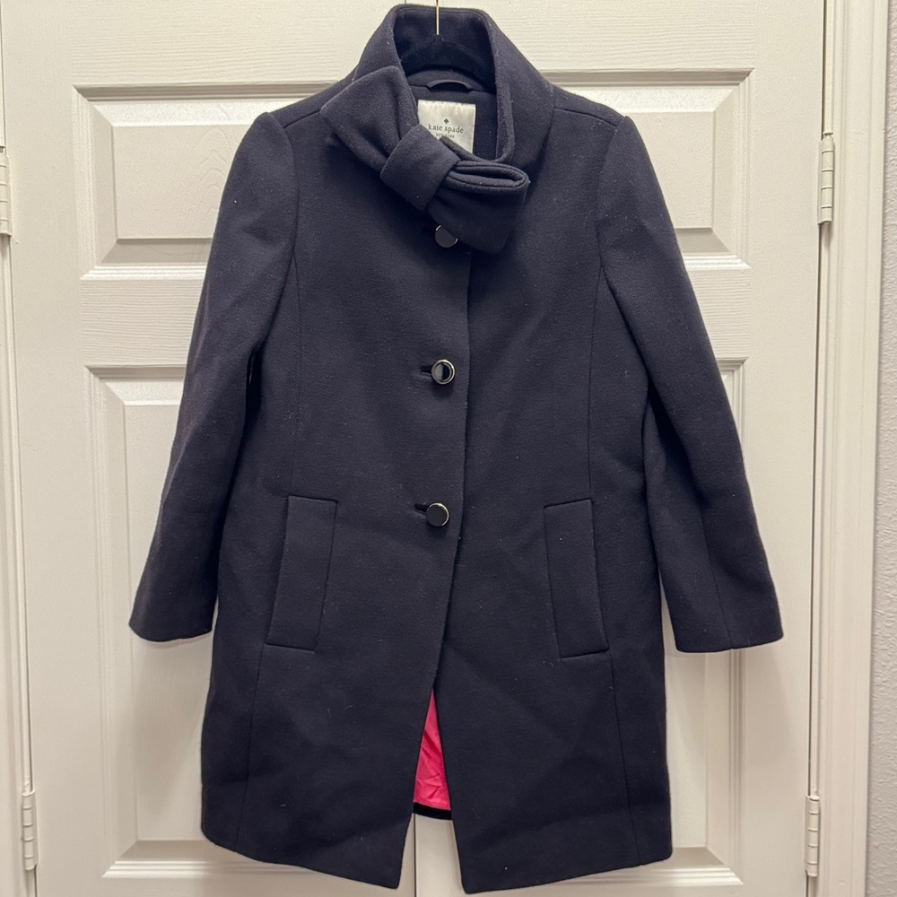 Kate Spade Black Coat with Bow and Pink Lining